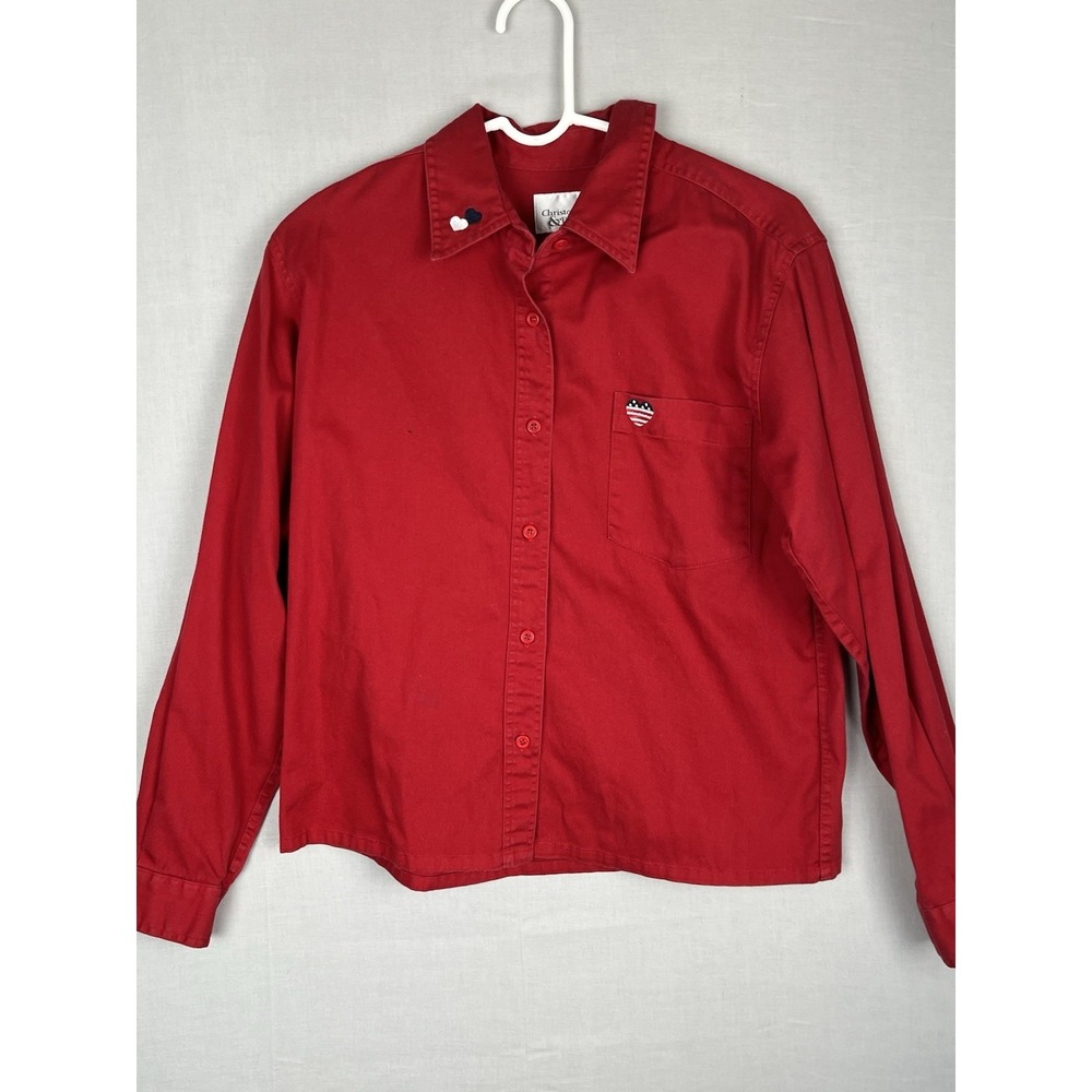 Christopher Banks Womens‎ Small Red Button Up Shirt Long Sleeve Casual Top
